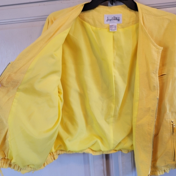 Vintage 90s Joseph Ribkoff Yellow Zip Up Semi Crop Jacket - Picture 2 of 6